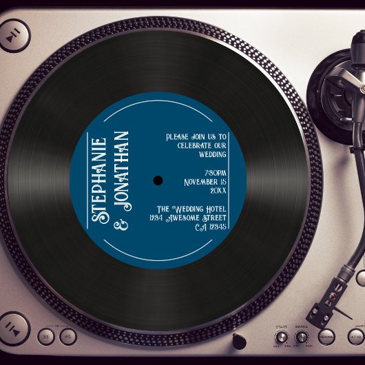 Aangepaste retronadering voor vinylplaat huwelijk kaart