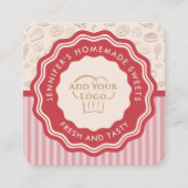 Aangepaste Retrorororoze stripes Bakery Logo Vierkante Visitekaartje (Voorkant)