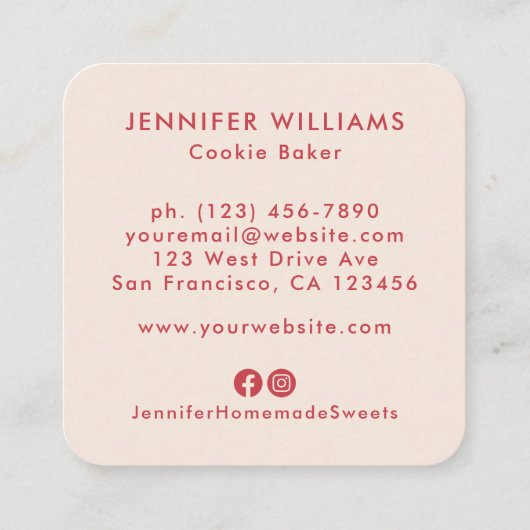 Aangepaste Retrorororoze stripes Bakery Logo Vierkante Visitekaartje (Achterkant)