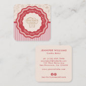 Aangepaste Retrorororoze stripes Bakery Logo Vierkante Visitekaartje (Voorkant / Achterkant)