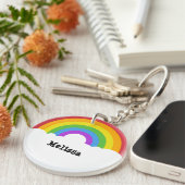 Aangepaste Retrostijl ronde regenboog en wolken Sleutelhanger (Voorkant Rechts)