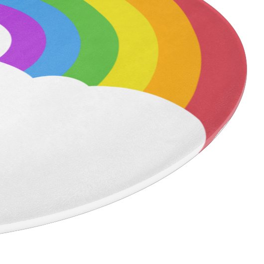 Aangepaste Retrostijl ronde regenboog en wolken Snijplank (Hoek)