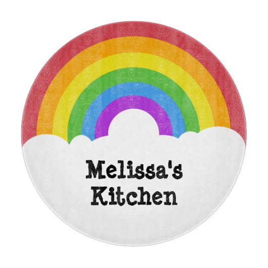 Aangepaste Retrostijl ronde regenboog en wolken Snijplank (Voorkant)