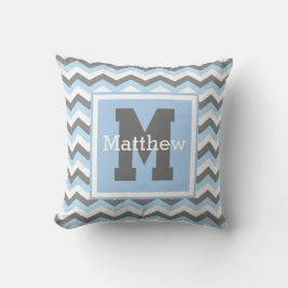 Aangepaste Rey Baby Blue White Chevron Monogram Na Kussen