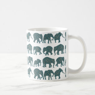 Aangepaste rijen Paisley Elephants, White Coffee-M Koffiemok