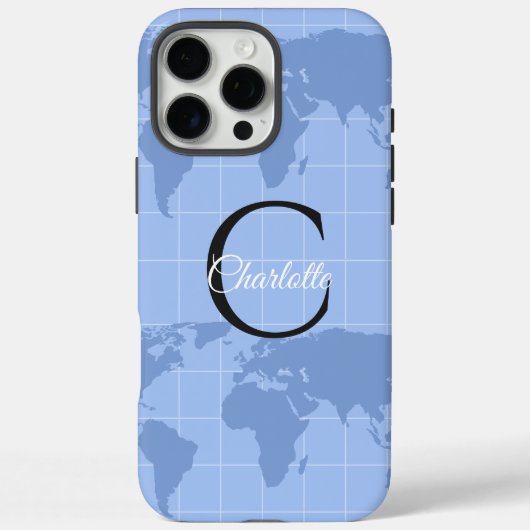 Aangepaste Riviera Blauwe Wereldkaart Monogram Naa Case-Mate iPhone Case (Achterkant)