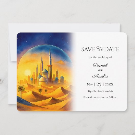 Aangepaste Riyad Saoedi-Arabië Bestemming Save The Date (Voorkant)