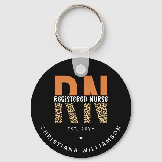 Aangepaste RN geregistreerde zenuwluipaard Typogra Sleutelhanger (Voorkant)