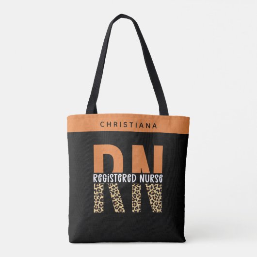 Aangepaste RN Verpleegster Luipaard Typografie Tote Bag (Achterkant)