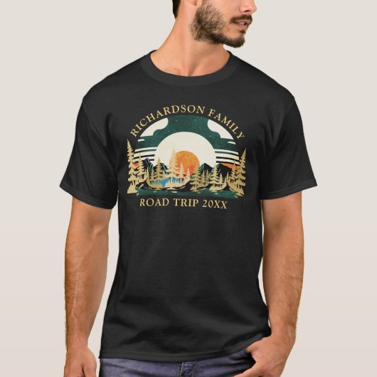 Aangepaste Road Trip Camping Zonsondergang Familie T-shirt (Voorkant)