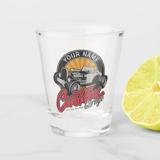 Aangepaste roadster voor speciale hotline draagtas shot glas (Voorkant)