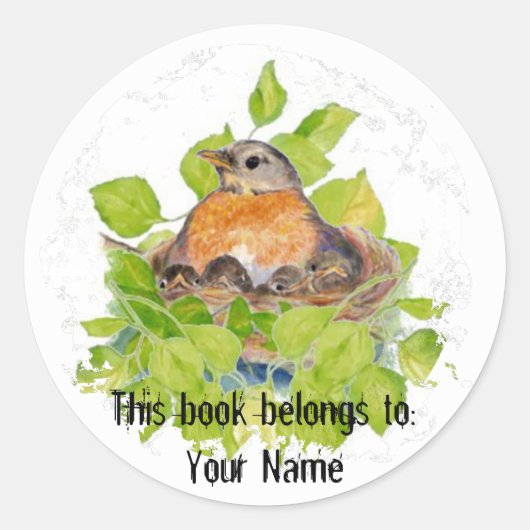 Aangepaste Robin in Nest- Boek Bord Ronde Sticker (Voorkant)