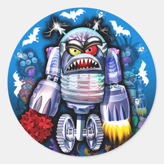 Aangepaste Robo Monster Halloween Sticker. Ronde Sticker (Voorkant)