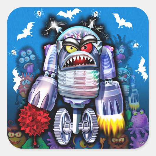 Aangepaste Robo Monster Halloween Sticker. Vierkante Sticker (Voorkant)