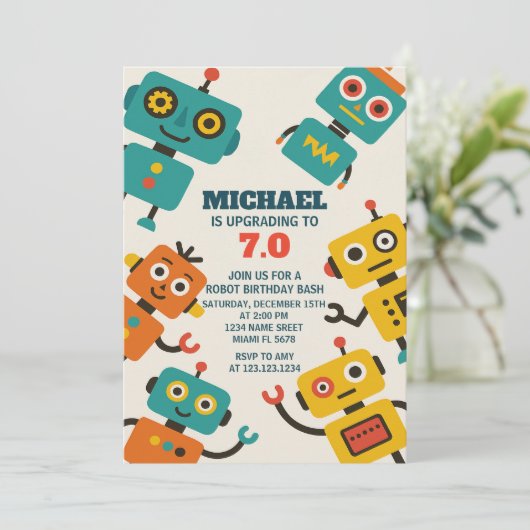 Aangepaste Robot Verjaardag Uitnodiging (Staand voorkant)