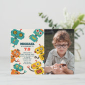 Aangepaste Robot Verjaardag Uitnodiging met foto (Staand voorkant)