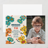 Aangepaste Robot Verjaardag Uitnodiging met foto (Voorkant / Achterkant)