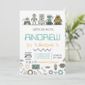 Aangepaste robot verjaardagsfeestje kaart (Staand voorkant)