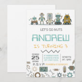 Aangepaste robot verjaardagsfeestje kaart (Voorkant / Achterkant)