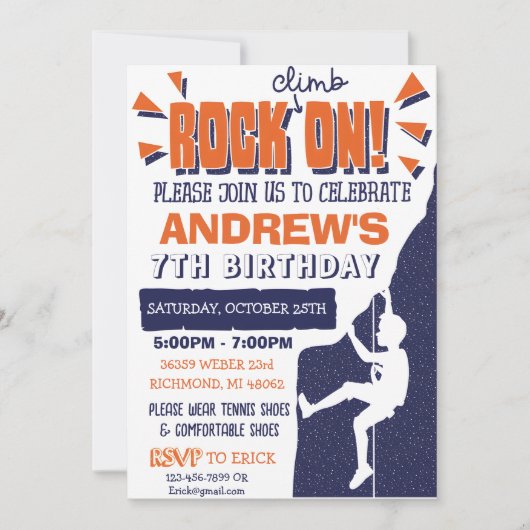 Aangepaste Rock klimmen Verjaardagsfeestuitnodigin Kaart (Voorkant)