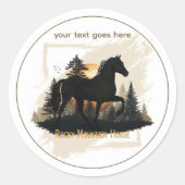 Aangepaste Rocky Mountain Horse Sunset Silhouet Ronde Sticker (Voorkant)
