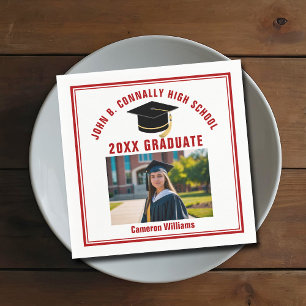 Aangepaste rode afstudeerfoto 2026 diploma-uitreik servet