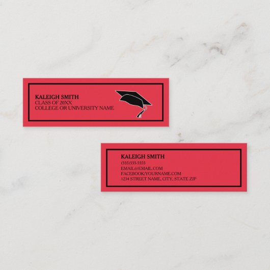 Aangepaste rode Afstuderen Naam invoegen Contactkaartje (Voorkant / Achterkant)