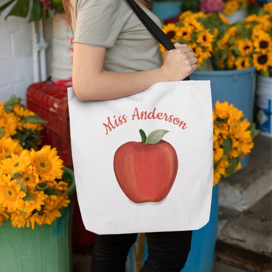 Aangepaste rode Apple minimalistische gepersonalis Tote Bag