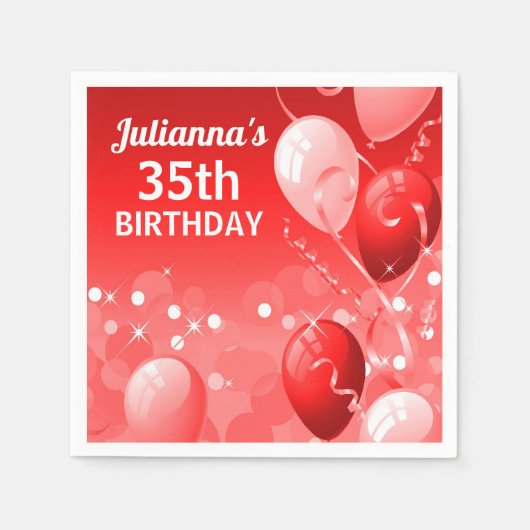 Aangepaste rode ballonnen met witte verjaardag servetten (Voorkant)