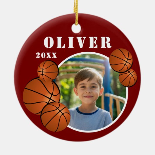 Aangepaste Rode Basketbal Sport Foto Keramisch Ornament (Achterkant)