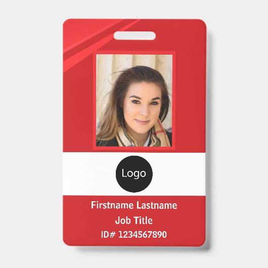 aangepaste rode bedrijf medewerker foto, logo, str badge (Voorzijde)