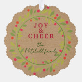 Aangepaste rode bessen groene bladeren krans ornament kaart (Achterkant)