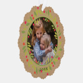 Aangepaste rode bessen groene bladeren krans ornament kaart (Rechts)