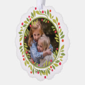 Aangepaste rode bessen groene bladeren krans ornament kaart (Links)