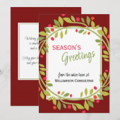 Aangepaste rode bessen Groene Holly Botanische Fol Feestdagenkaart (Voorkant / Achterkant)