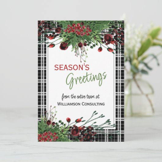 Aangepaste rode bessen Groene Holly Botanische Fol Feestdagenkaart (Staand voorkant)