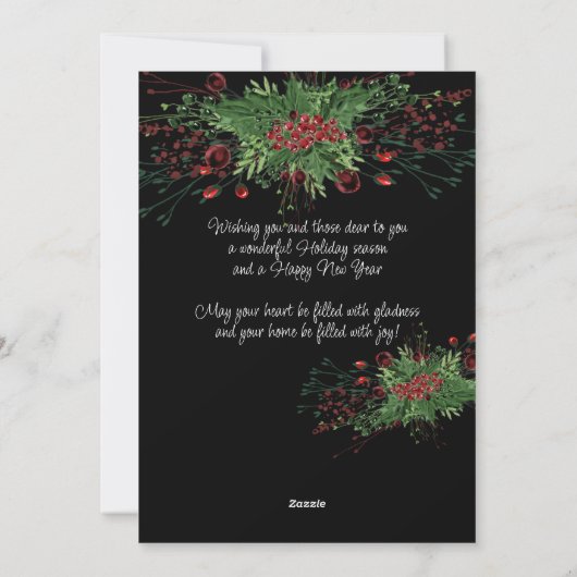 Aangepaste rode bessen Groene Holly Botanische Fol Feestdagenkaart (Achterkant)