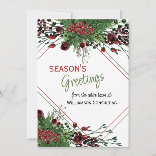 Aangepaste rode bessen Groene Holly Botanische Fol Feestdagenkaart (Voorkant)