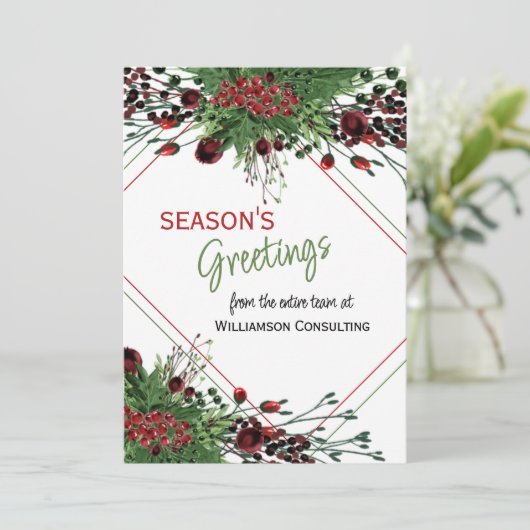 Aangepaste rode bessen Groene Holly Botanische Fol Feestdagenkaart (Staand voorkant)