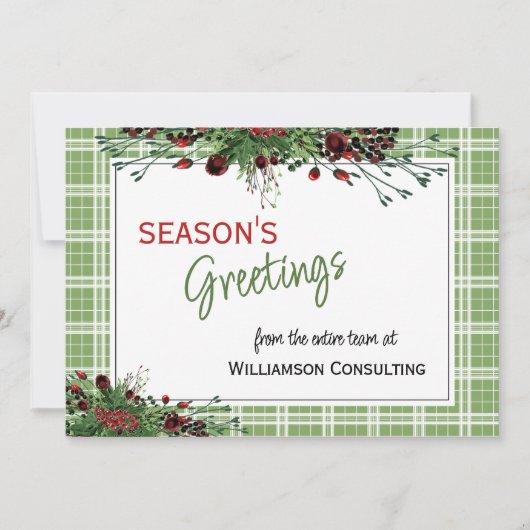 Aangepaste rode bessen Groene Holly Botanische Fol Feestdagenkaart (Voorkant)