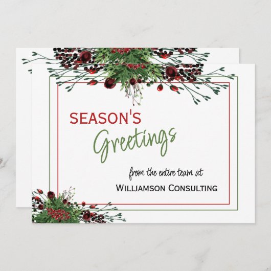 Aangepaste rode bessen Groene Holly Botanische Fol Feestdagenkaart (Voorkant / Achterkant)