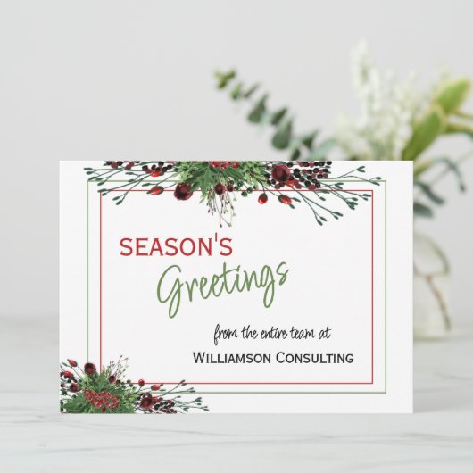 Aangepaste rode bessen Groene Holly Botanische Fol Feestdagenkaart (Staand voorkant)