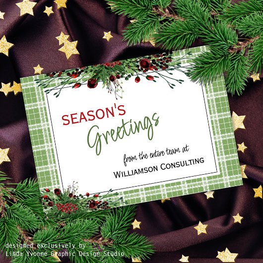 Aangepaste rode bessen Groene Holly Botanische Fol Feestdagenkaart