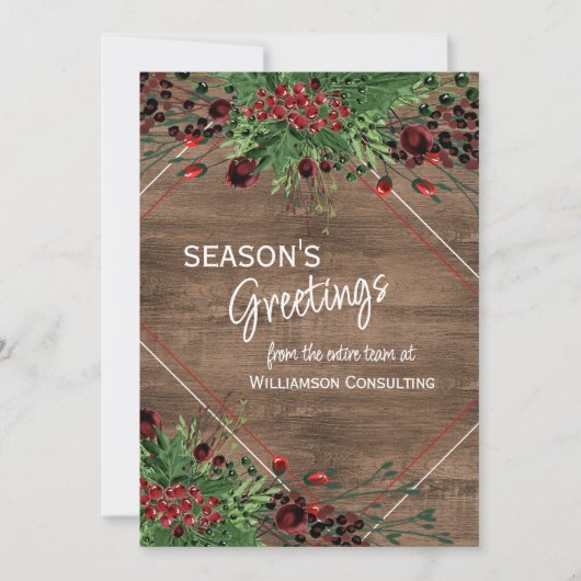 Aangepaste rode bessen Groene Holly Botanische Fol Feestdagenkaart (Voorkant)