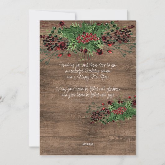 Aangepaste rode bessen Groene Holly Botanische Fol Feestdagenkaart (Achterkant)