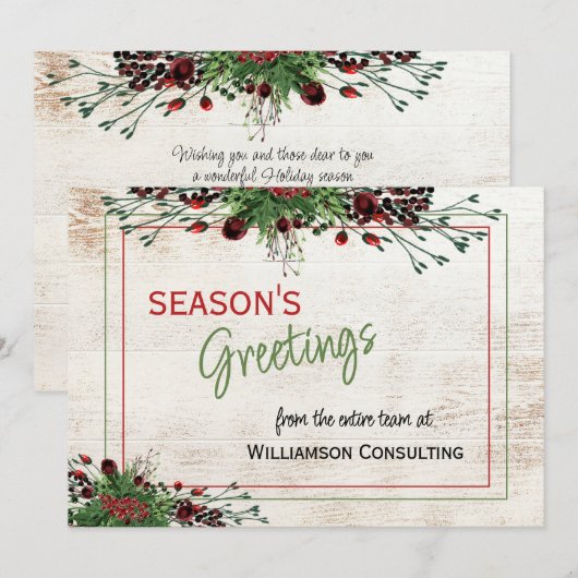 Aangepaste rode bessen Groene Holly Botanische Fol Feestdagenkaart (Voorkant / Achterkant)