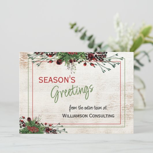 Aangepaste rode bessen Groene Holly Botanische Fol Feestdagenkaart (Staand voorkant)