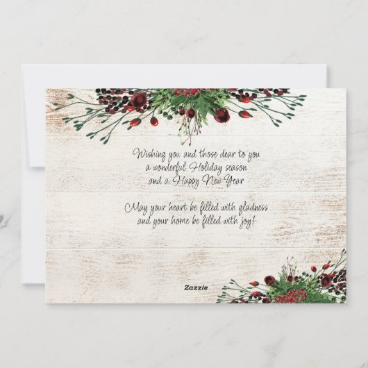 Aangepaste rode bessen Groene Holly Botanische Fol Feestdagenkaart (Achterkant)