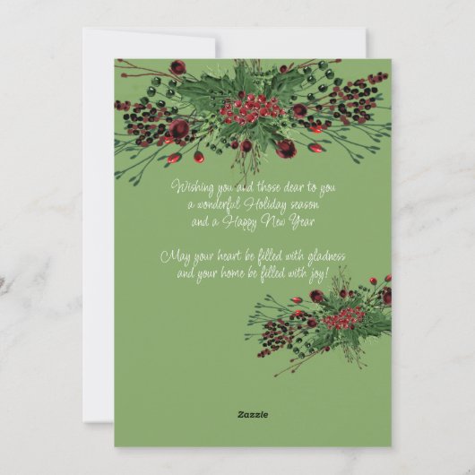 Aangepaste rode bessen Groene Holly Botanische Fol Feestdagenkaart (Achterkant)