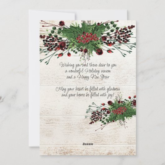 Aangepaste rode bessen Groene Holly Botanische Fol Feestdagenkaart (Achterkant)